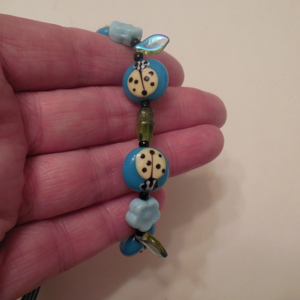 Sterling Silver Blue ceramic Lady bug bracelet - Picture 3 of 4